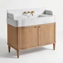 White Oak Wood Bathroom Vanity with Carrara White Marble Sink | Custom Luxury Handmade Single Sink Vanity for Powder Room