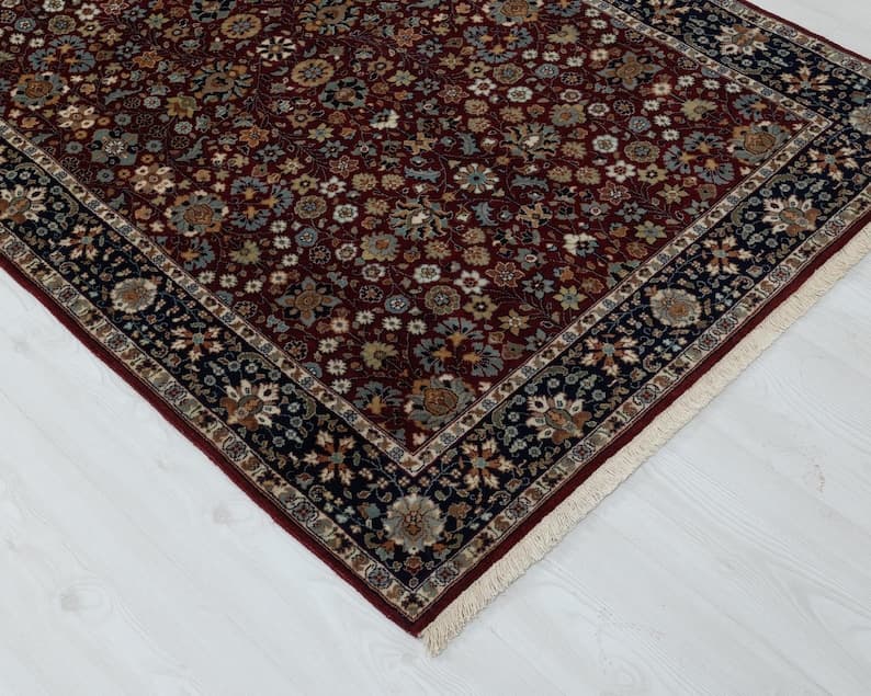 3x7 Vintage Turkish Rug: Hand-Woven Burgundy Wool Oushak Rug