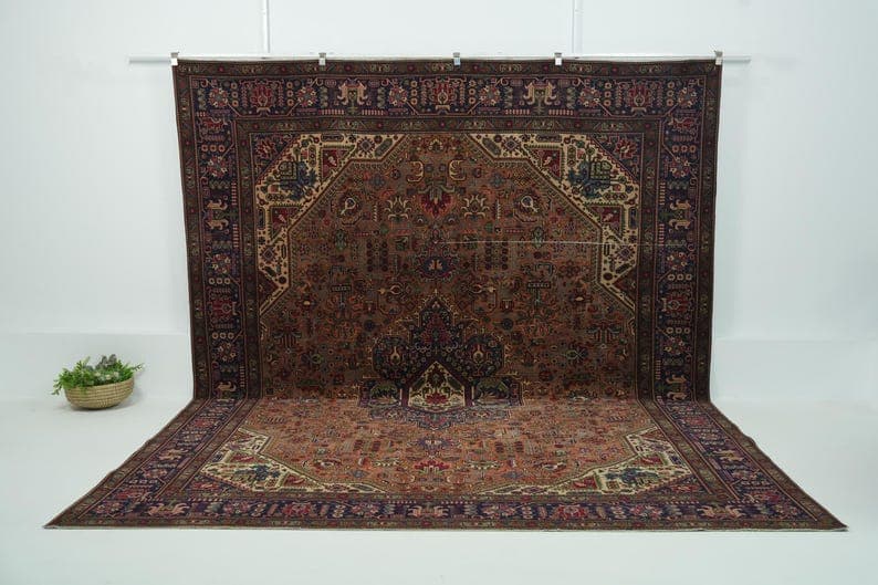 Vintage Wool Rug 10x13, Handwoven | Orange Antique Oushak Bohemian 1960, Living room, Bedroom Farmhouse Decor, 9'5" x 12'7"