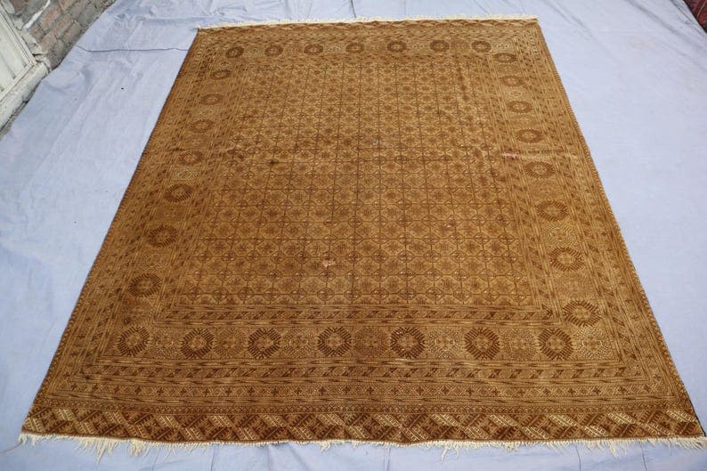 1940s Collectors piece 6'6x7'7 ft Terracotta Antique rug, Afghan Handmade Wool Rug, Turkmen Tribal Ersari Rug, Distressed faded low pile rug