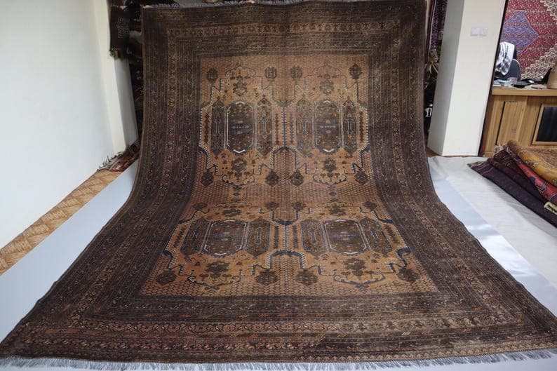 8x11 ft Brown Antique Rug, Low Pile Wool Rug, Afghan Handmade Vintage Faded Rug, Tribal Caucasian Rug, Oriental Area Rug, Bedroom Rug