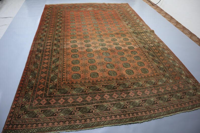 1920s Antique Terracotta Rug 7x10 Afghan Vintage Faded Rug, Low Pile Hand Knotted Wool Rug, Tribal Area Rug, Oriental Rug, Bedroom Rugs