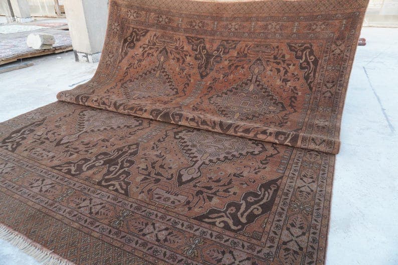 8x11 Terracotta Brown Rug- Afghan Handmade Wool Vintage Zer Khaki Rug- Turkmen Tribal Soft Wool Rug- Oriental Rug- Bedroom Rug- 8'3x11'4"