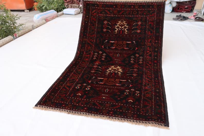 Hand-Knotted Afghan Wool Rug, 4x6 ft, Vintage Boho Decor