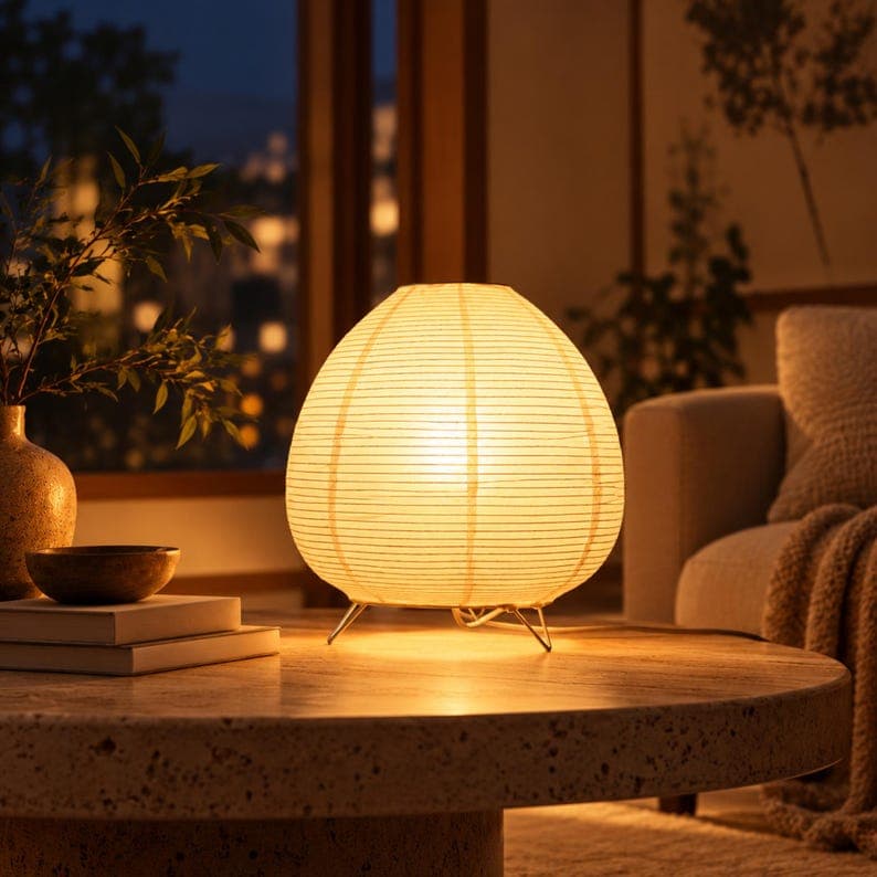 Japanese Rice Paper Table Lamp, Zen Bedside Light, Japandi Decor, Iron Frame