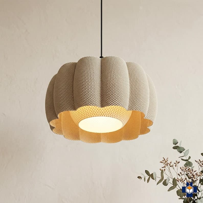 Scalloped Pendant Light, Beaded Boho Ceiling Shade, 25 Colors, Plug-In or Hardwired | CLICHY
