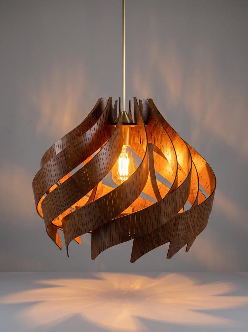 Wood Pendant Light, Spiral Chandelier - Scandinavian Style