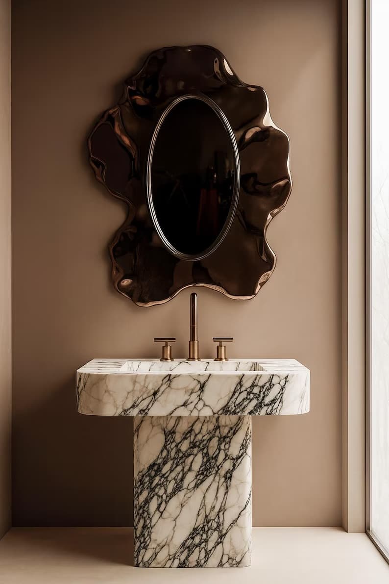 Calacatta Viola Marble Sink: Hand Carved Bathroom Vanity, 31"