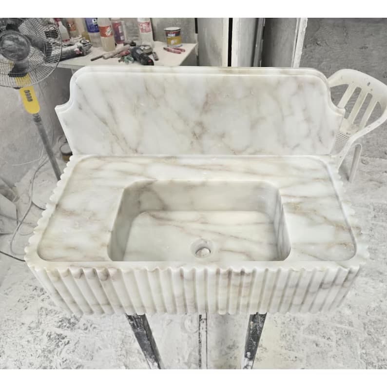 Calacatta Gold Marble Sink | Grooved Front Hand Carved Sink | Special Order Basin | Vanity Sinks