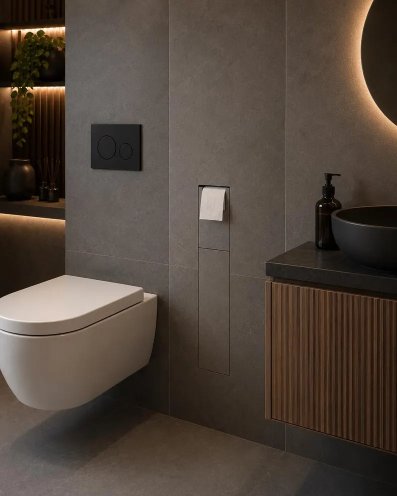 Flush-Mount Recessed Bathroom Set – Toilet Brush + Toilet Paper Holder | Tiled-In & Minimalist Design