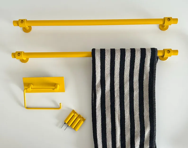 Vola Yellow Brass Toilet Holder, Towel Holders, Hooks, Arne Jacobsen Design