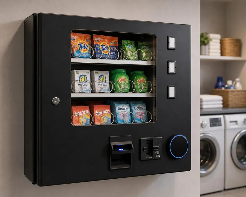 Vending Machines for laundries, hotels, gyms, offices, businesses, showrooms, schools, break areas, and residential buildings