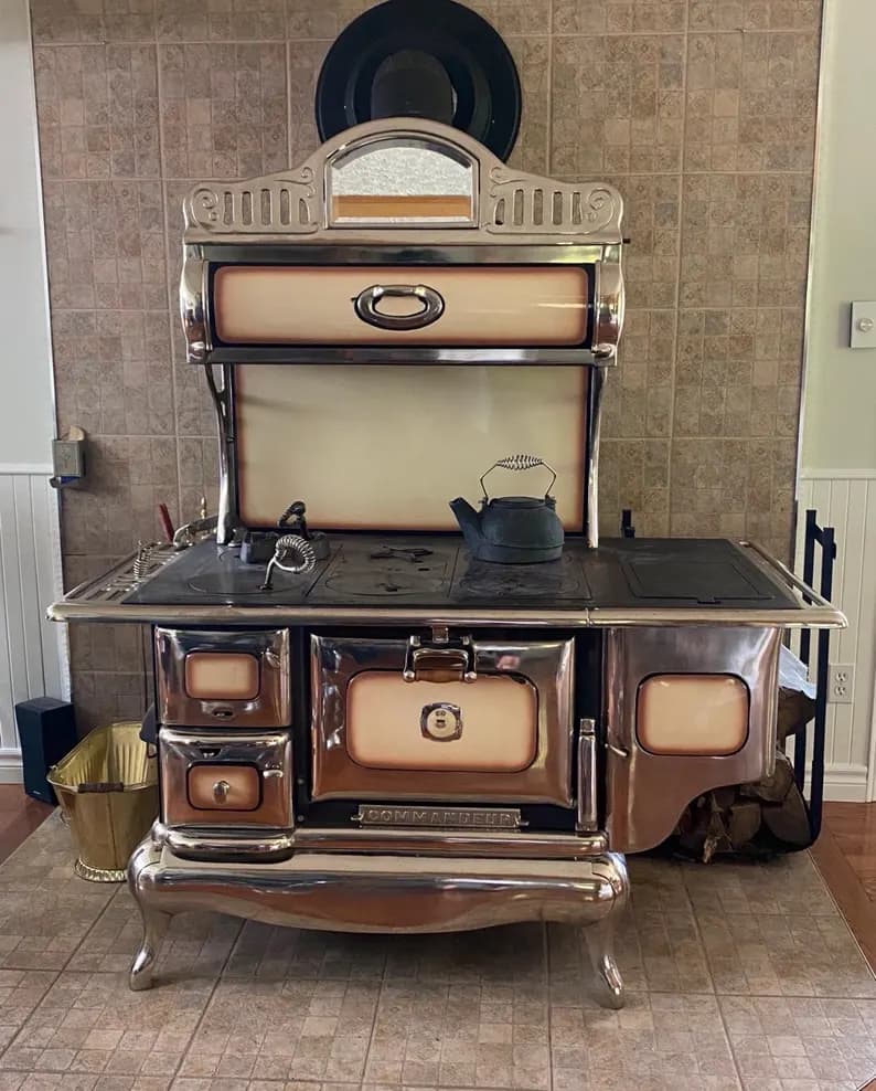 Antique Commandeur Wood Burning Cookstove A. Belanger Quebec Nickel Porcelain