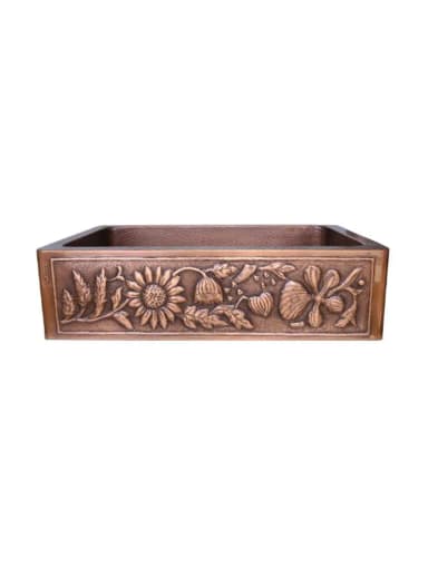 Sunflower Copper Kitchen Sink, Farmhouse Undermount Single Bowl, 16 Gauge Design, Antique Copper Basin for Home Hotel, 33x22x9 Inch